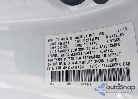 2014 Acura Tl 3.5 z USA, uszkodzony, nr VIN 19UUA8F55EA004063